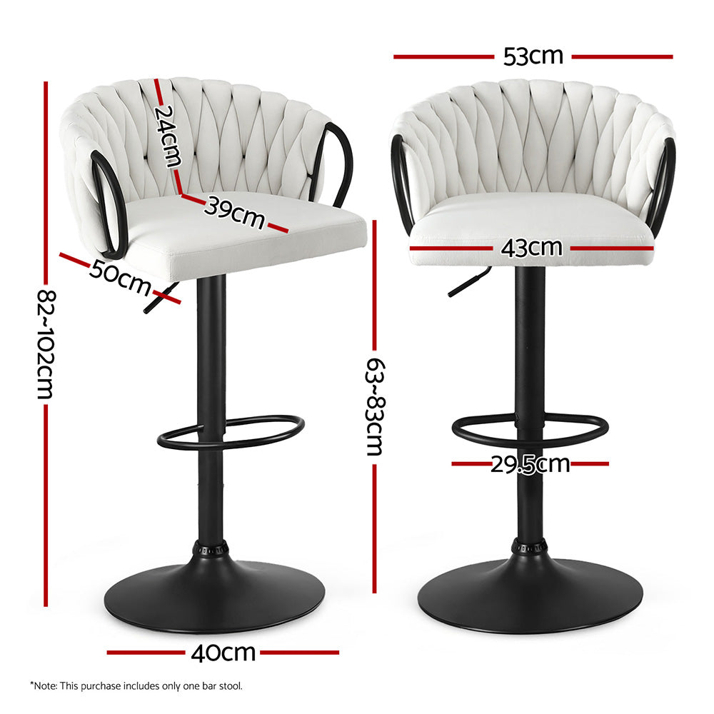 Caraz Bar Stool Single Kitchen Dining Chair Counter Stool Woven Velvet - Ivory