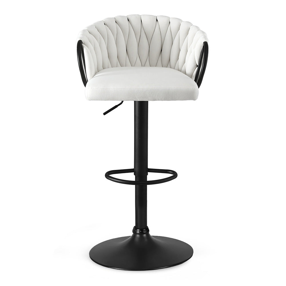 Caraz Bar Stool Single Kitchen Dining Chair Counter Stool Woven Velvet - Ivory