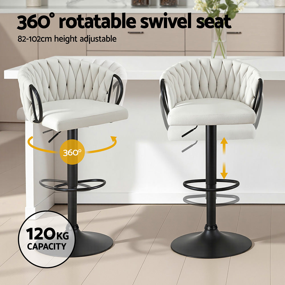 Caraz Bar Stool Single Kitchen Dining Chair Counter Stool Woven Velvet - Ivory