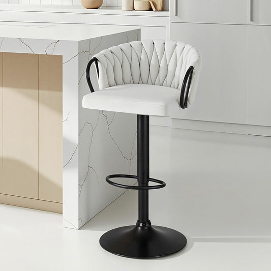 Caraz Bar Stool Single Kitchen Dining Chair Counter Stool Woven Velvet - Ivory