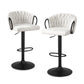 Set of 2 Caraz Bar Stool Kitchen Dining Chair Counter Gaslift Woven Velvet - Ivory