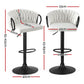 Set of 2 Caraz Bar Stool Kitchen Dining Chair Counter Gaslift Woven Velvet - Ivory