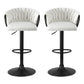 Set of 2 Caraz Bar Stool Kitchen Dining Chair Counter Gaslift Woven Velvet - Ivory