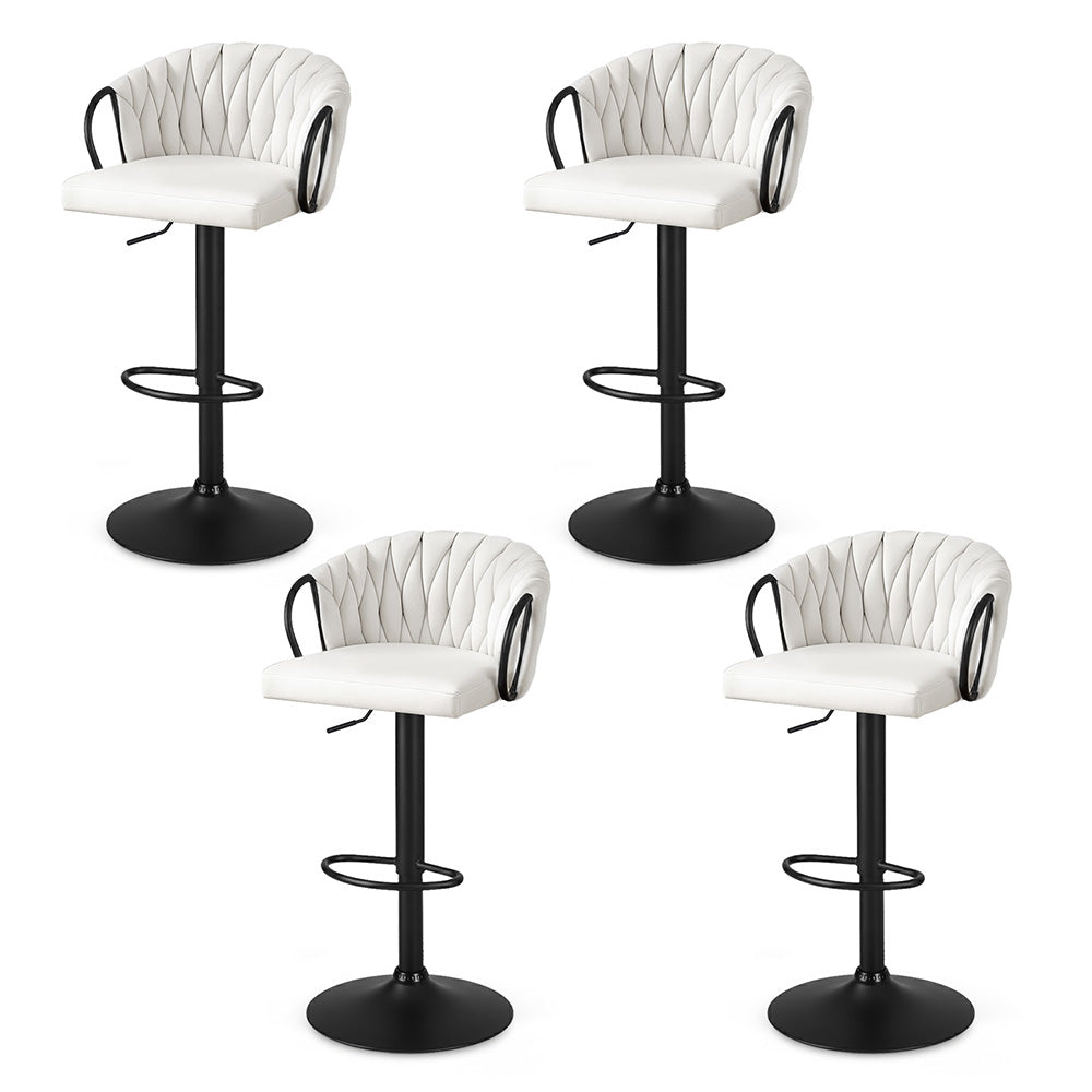 Set of 4 Caraz Bar Stool Kitchen Dining Chair Counter Gaslift Woven Velvet - Ivory