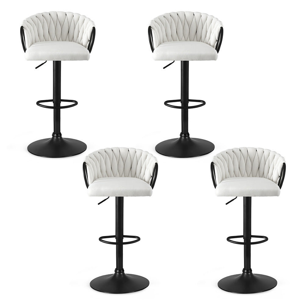 Set of 4 Caraz Bar Stool Kitchen Dining Chair Counter Gaslift Woven Velvet - Ivory
