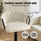 Set of 4 Caraz Bar Stool Kitchen Dining Chair Counter Gaslift Woven Velvet - Ivory