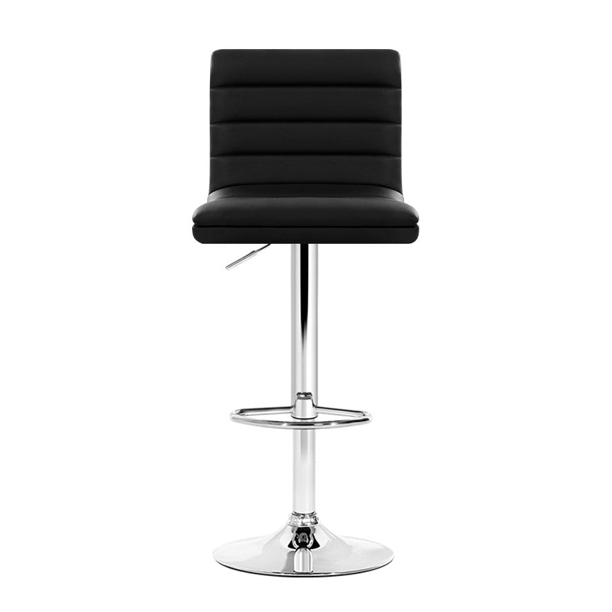Set of 4 Bergamo PU Leather Lined Pattern Bar Stools - Black & Chrome