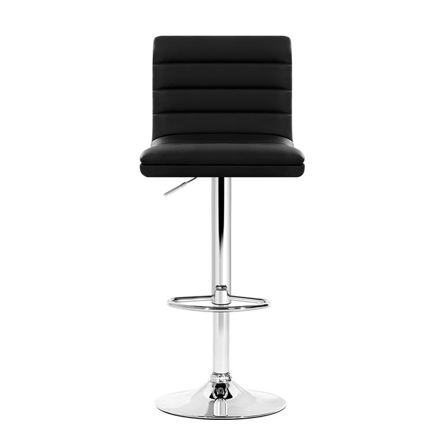 Set of 4 Bergamo PU Leather Lined Pattern Bar Stools - Black & Chrome