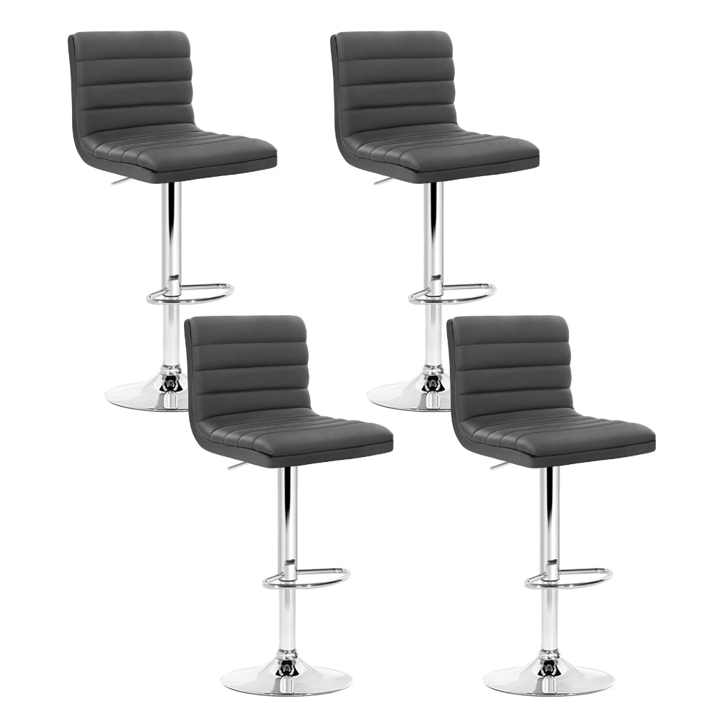 Set of 4 Bergamo PU Leather Lined Pattern Bar Stools - Grey and Chrome