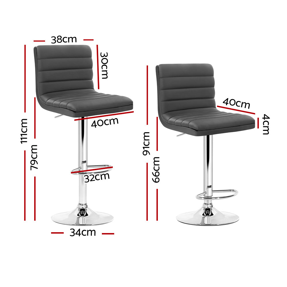 Set of 4 Bergamo PU Leather Lined Pattern Bar Stools - Grey and Chrome