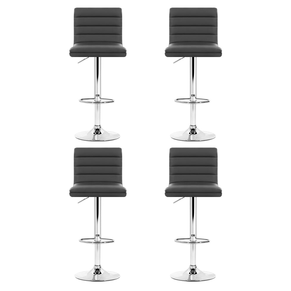 Set of 4 Bergamo PU Leather Lined Pattern Bar Stools - Grey and Chrome