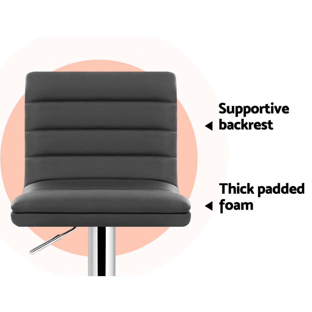 Set of 4 Bergamo PU Leather Lined Pattern Bar Stools - Grey and Chrome