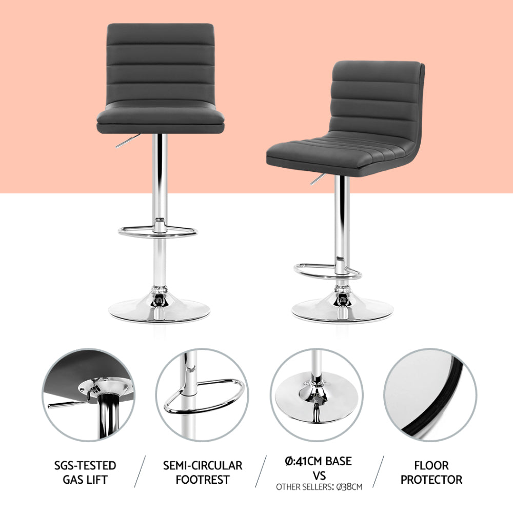Set of 4 Bergamo PU Leather Lined Pattern Bar Stools - Grey and Chrome