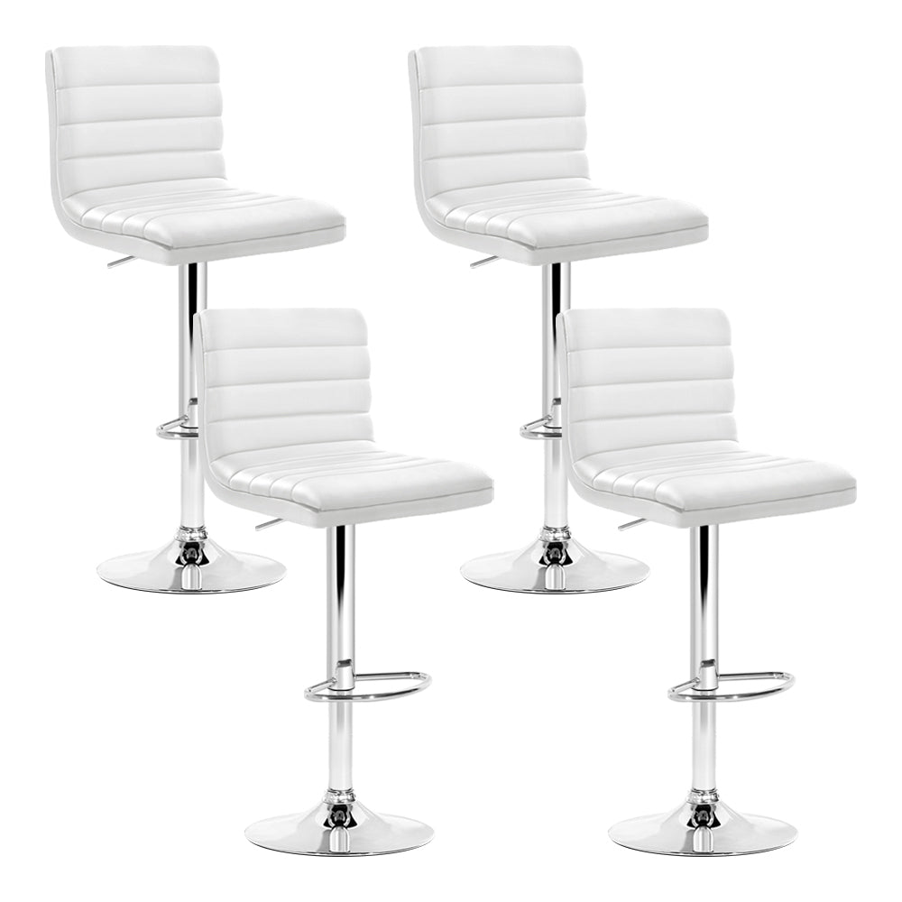 Set of 4 Bergamo PU Leather Lined Pattern Bar Stools - White & Chrome