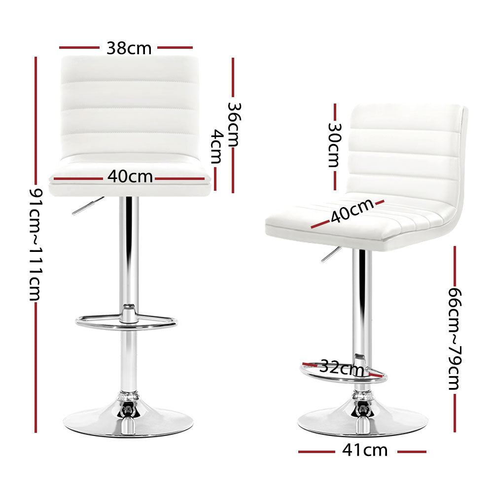 Set of 4 Bergamo PU Leather Lined Pattern Bar Stools - White & Chrome