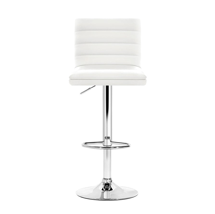 Set of 4 Bergamo PU Leather Lined Pattern Bar Stools - White & Chrome