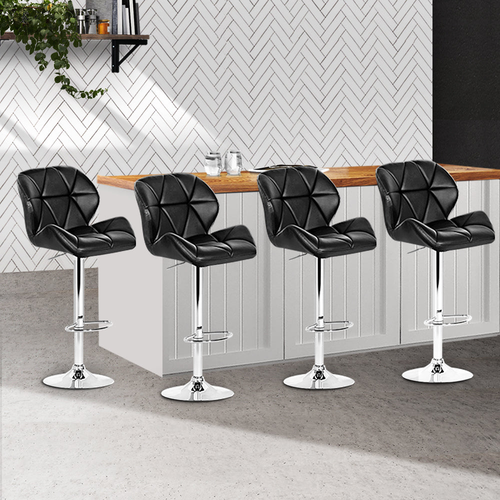 Set of 4 Exeter Kitchen Bar Stools - Black & Chrome