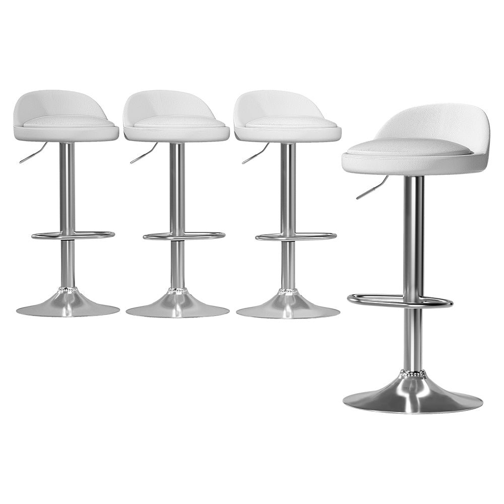 Set of 4 Hobart Bar Stools PU Leather Gas Lift - White