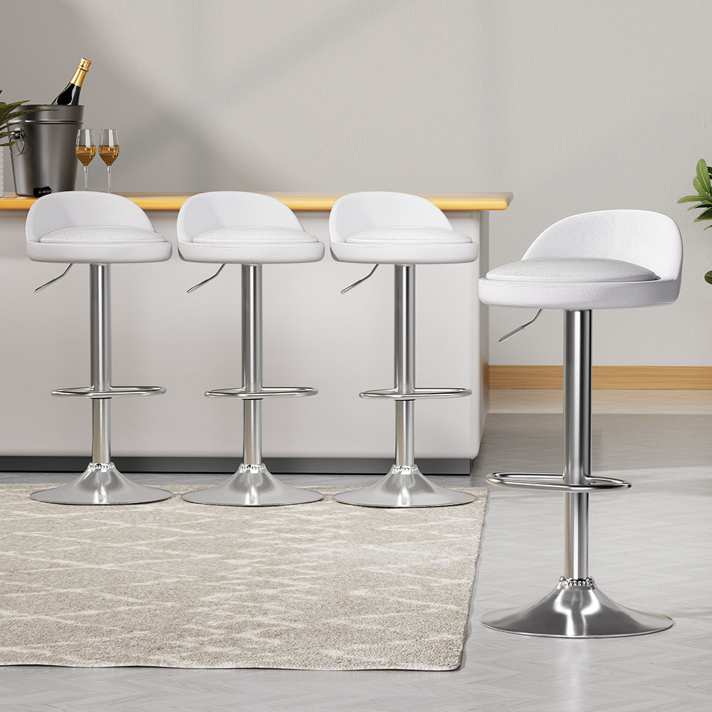 Set of 4 Hobart Bar Stools PU Leather Gas Lift - White