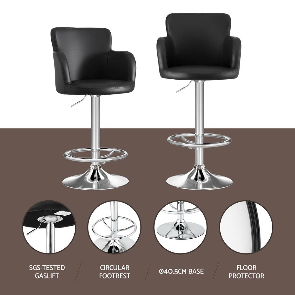 Dolisie Leather Bar Stools Swivel Adjustable Gas Lift PU Counter Chairs - Black