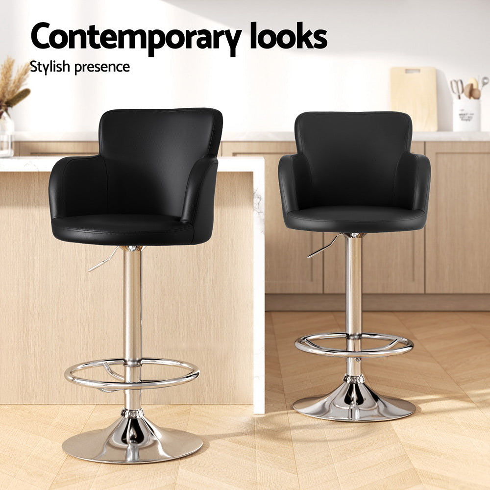 Dolisie Leather Bar Stools Swivel Adjustable Gas Lift PU Counter Chairs - Black
