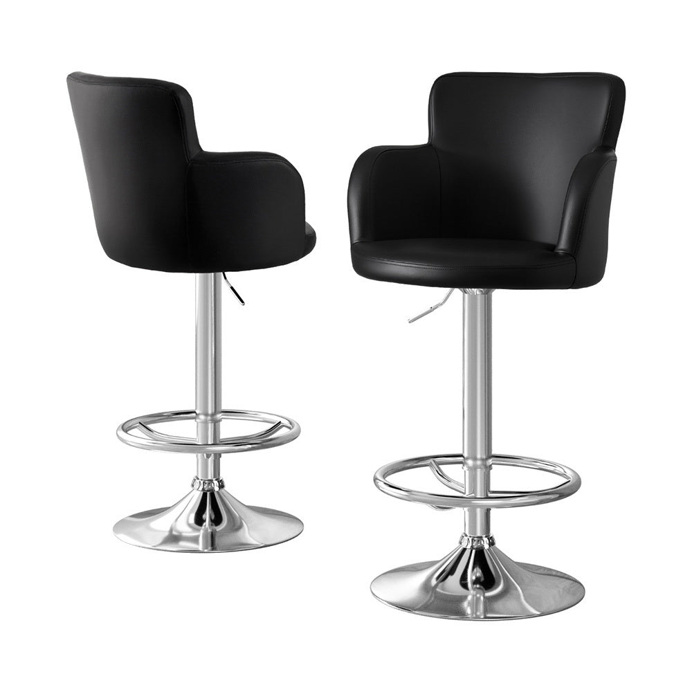 Set of 2 Dolisie Leather Bar Stools Swivel Adjustable Gas Lift PU Counter Chairs - Black