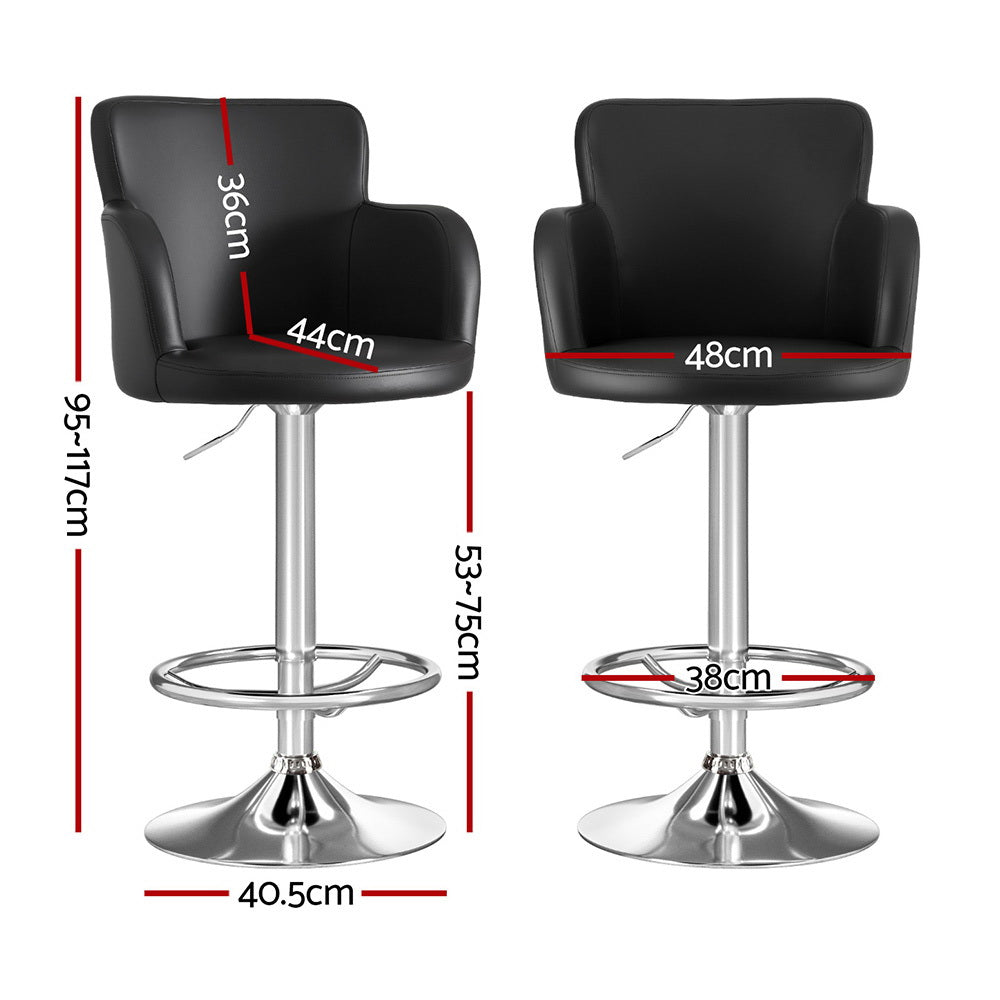 Set of 2 Dolisie Leather Bar Stools Swivel Adjustable Gas Lift PU Counter Chairs - Black