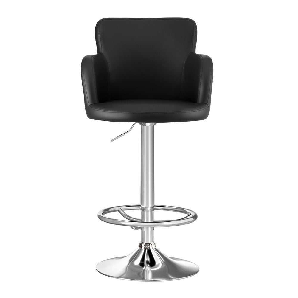 Set of 2 Dolisie Leather Bar Stools Swivel Adjustable Gas Lift PU Counter Chairs - Black