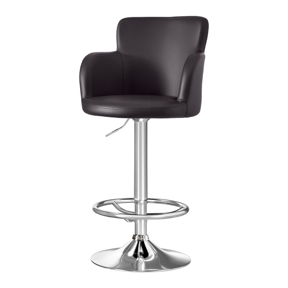 Dolisie Leather Bar Stools Swivel Adjustable Gas Lift PU Counter Chairs - Brown