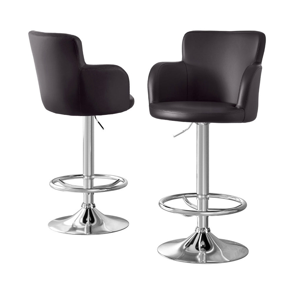 Set of 2 Dolisie Leather Bar Stools Swivel Adjustable Gas Lift PU Counter Chairs - Brown