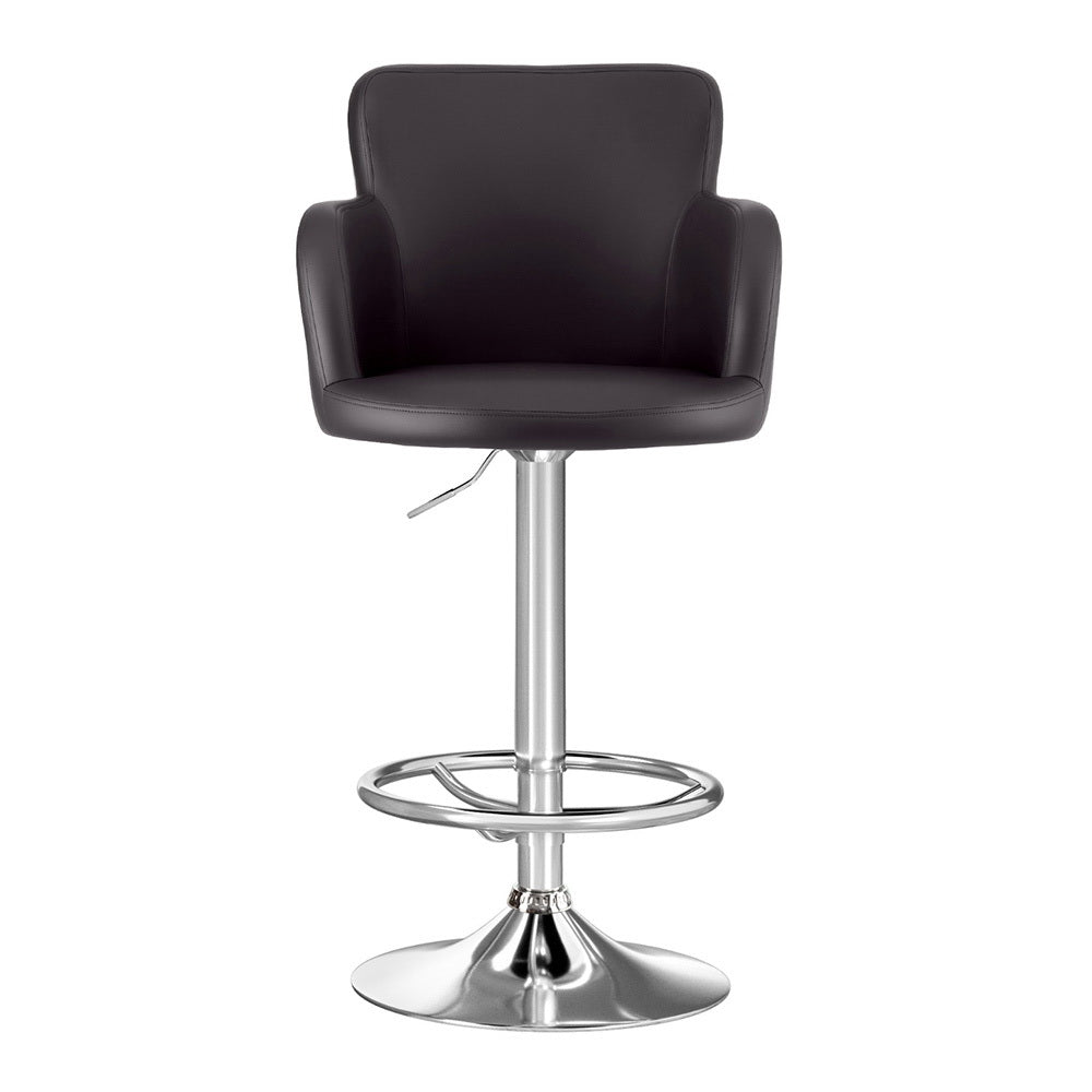 Set of 2 Dolisie Leather Bar Stools Swivel Adjustable Gas Lift PU Counter Chairs - Brown