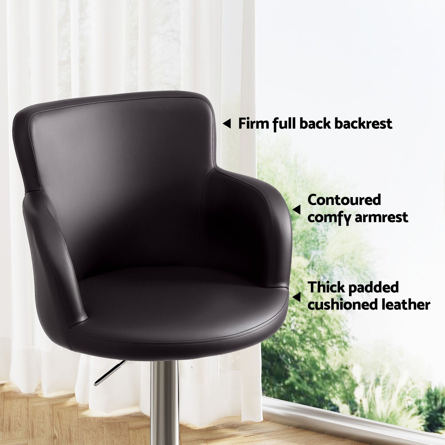 Set of 4 Dolisie Bar Stools Swivel Kitchen Chairs Gas Lift Adjustable PU Leather - Brown