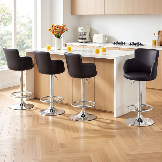 Set of 4 Dolisie Bar Stools Swivel Kitchen Chairs Gas Lift Adjustable PU Leather - Brown