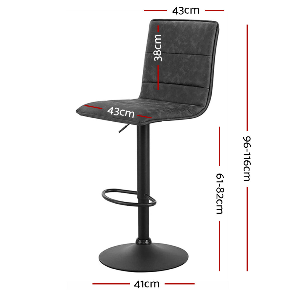 Set of 2 Almere Bar Stools PU Leather Smooth Line Style - Grey & Black
