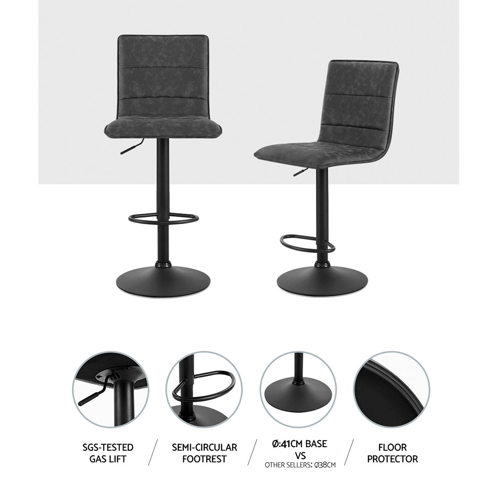 Set of 2 Almere Bar Stools PU Leather Smooth Line Style - Grey & Black