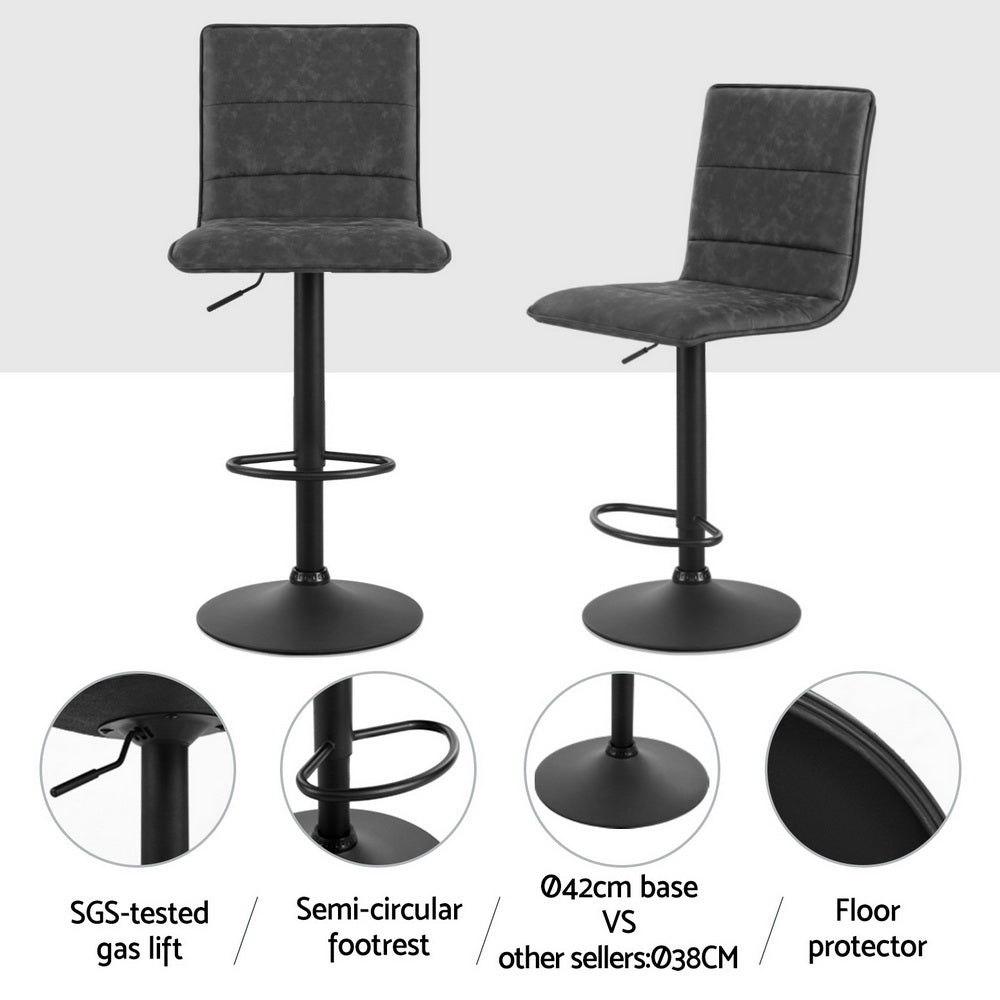 Set of 4 Almere Bar Stools Gas Lift Vintage Leather - Grey
