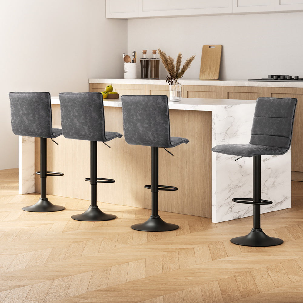 Set of 4 Almere Bar Stools Gas Lift Vintage Leather - Grey