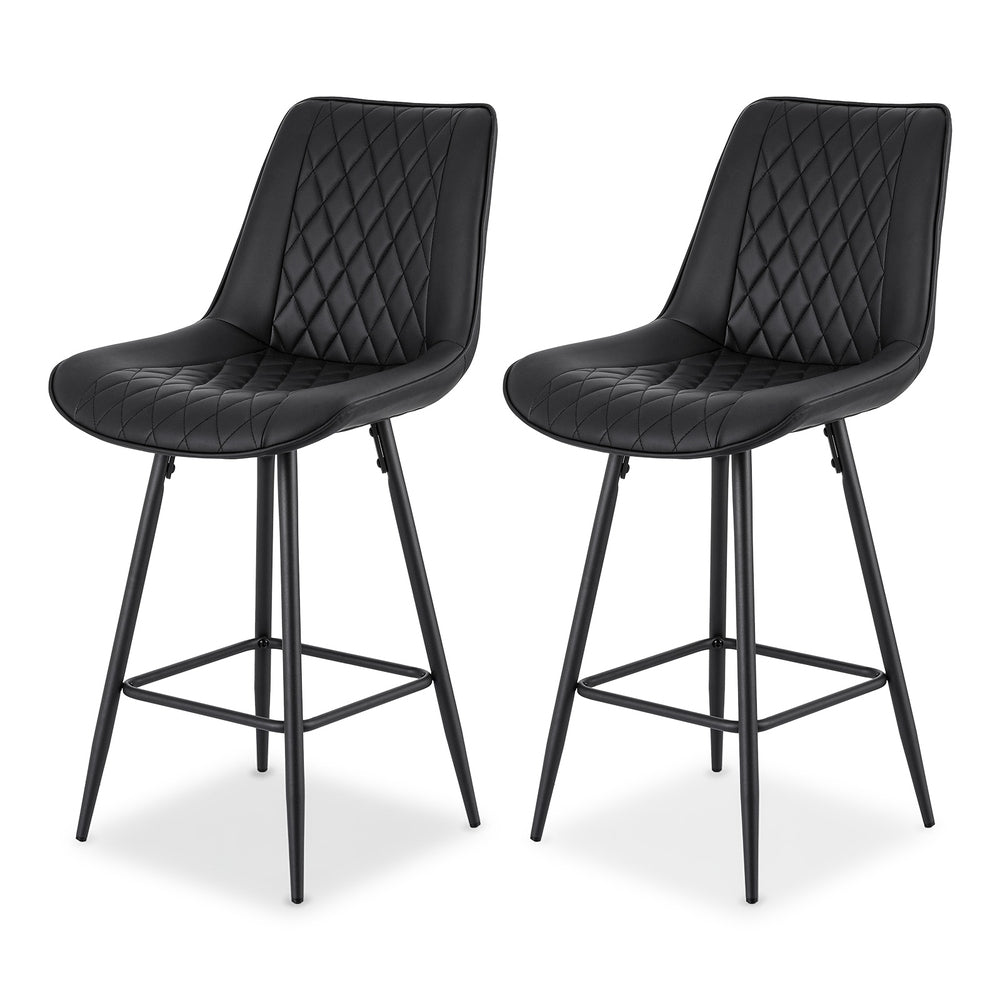 Set of 2 Goris Bar Stools Kitchen Dining Chair Counter Stool Diamond PU Leather - Black