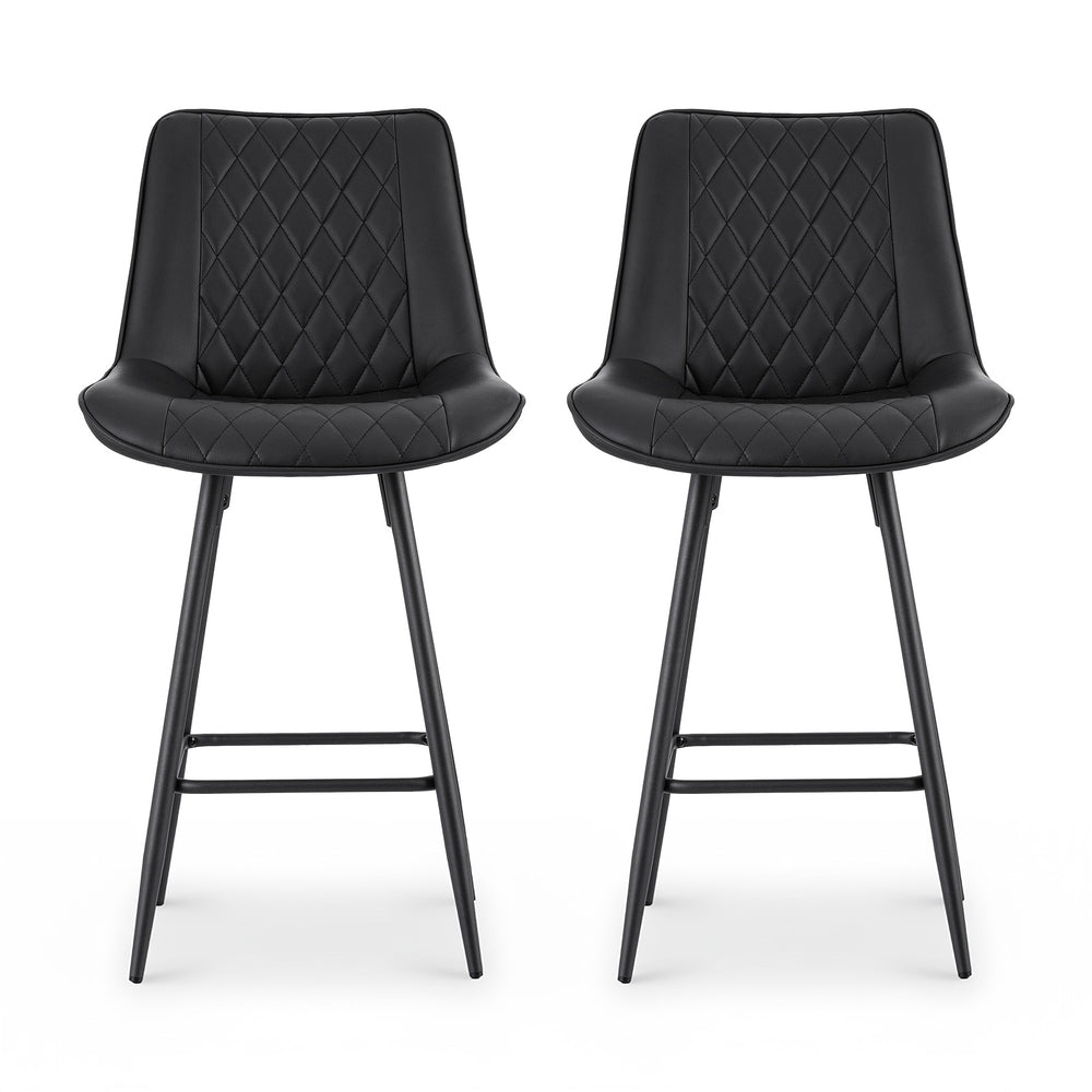 Set of 2 Goris Bar Stools Kitchen Dining Chair Counter Stool Diamond PU Leather - Black