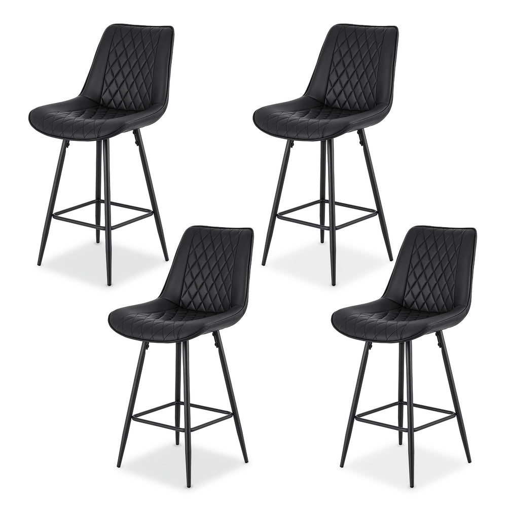 Set of 4 Goris Bar Stools Kitchen Dining Chair Counter Stool Diamond PU Leather - Black