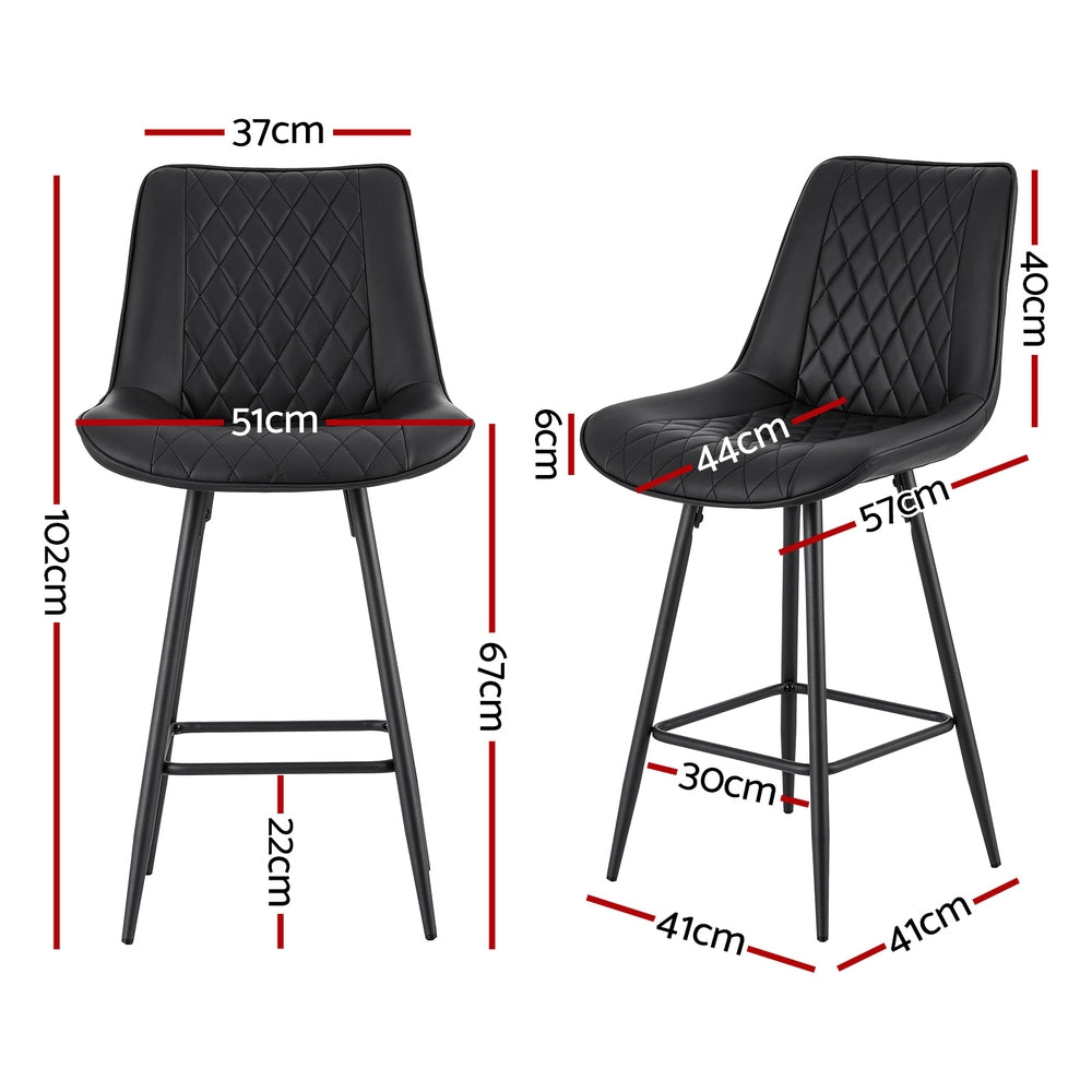 Set of 4 Goris Bar Stools Kitchen Dining Chair Counter Stool Diamond PU Leather - Black