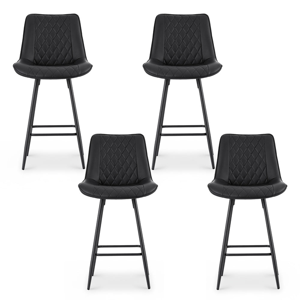 Set of 4 Goris Bar Stools Kitchen Dining Chair Counter Stool Diamond PU Leather - Black