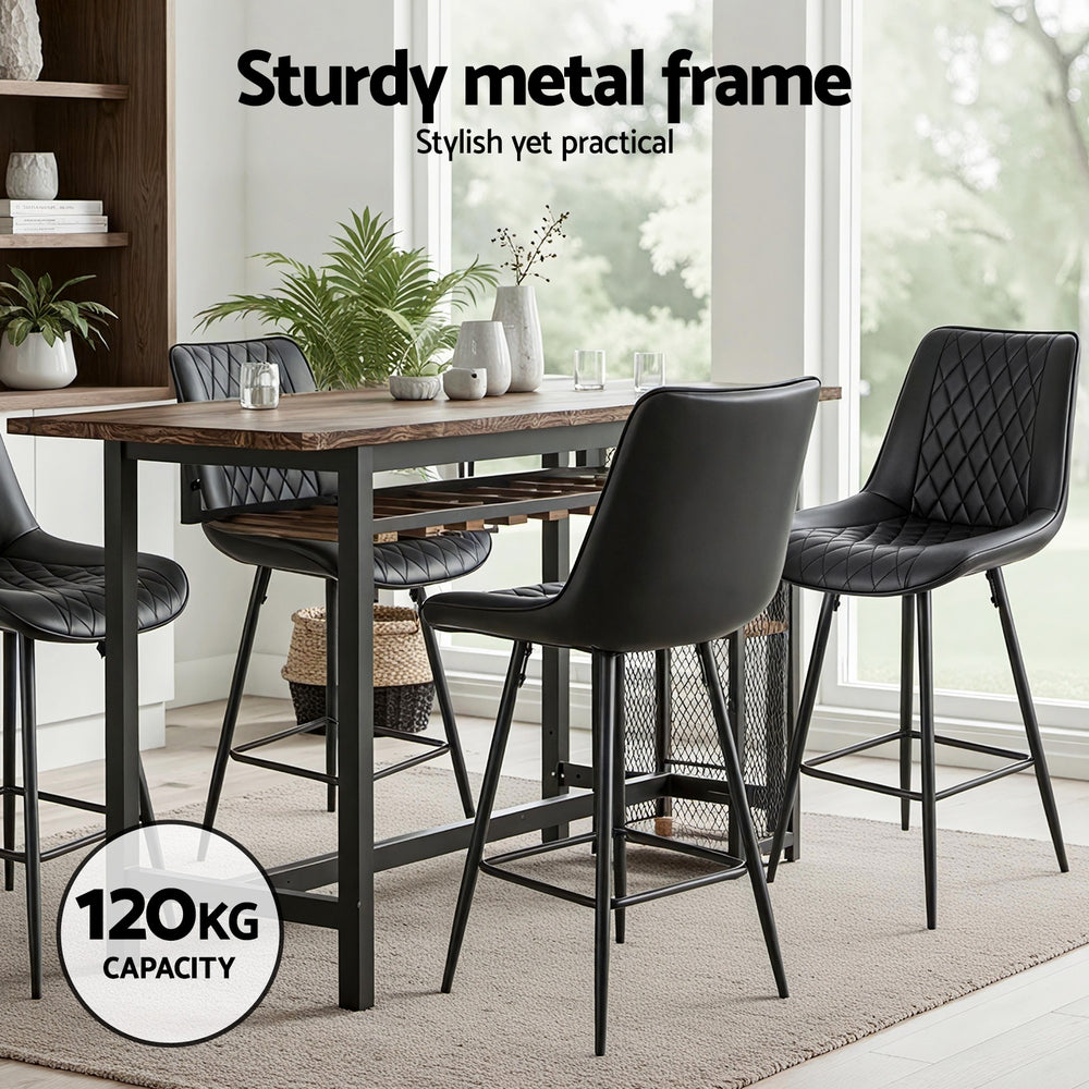 Set of 4 Goris Bar Stools Kitchen Dining Chair Counter Stool Diamond PU Leather - Black