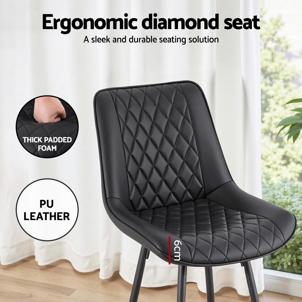 Set of 4 Goris Bar Stools Kitchen Dining Chair Counter Stool Diamond PU Leather - Black