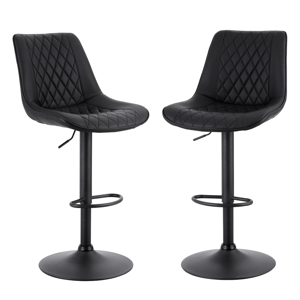 Set of 2 Goris Bar Stools Kitchen Swivel Gas Lift Counter Chair Diamond Leather - Black