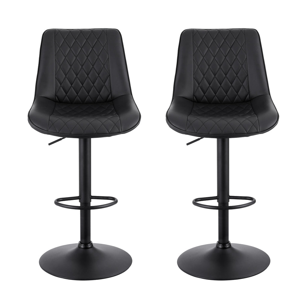 Set of 2 Goris Bar Stools Kitchen Swivel Gas Lift Counter Chair Diamond Leather - Black