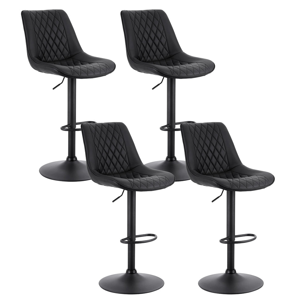 Set of 4 Goris Bar Stools Kitchen Swivel Gas Lift Counter Chair Diamond Leather - Black