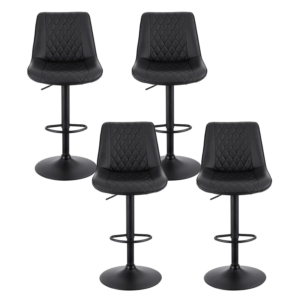 Set of 4 Goris Bar Stools Kitchen Swivel Gas Lift Counter Chair Diamond Leather - Black