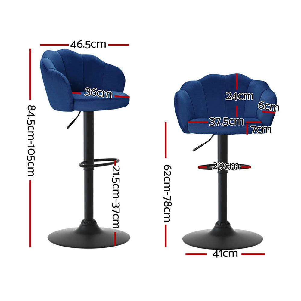Set of 4 Naples Bar Stools Gas Lift Velvet - Blue