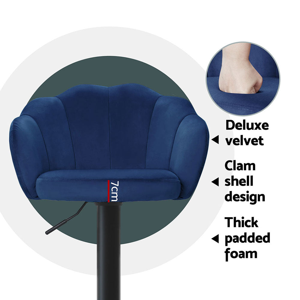 Set of 4 Naples Bar Stools Gas Lift Velvet - Blue